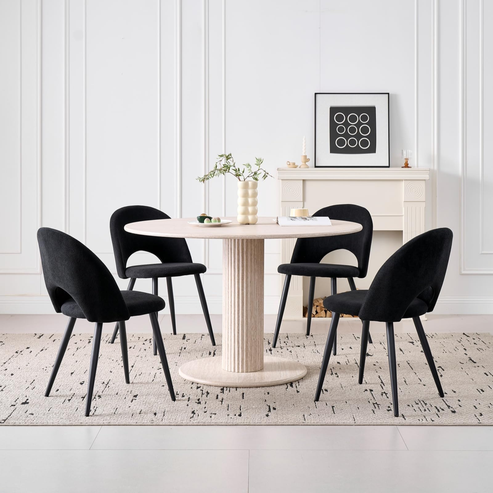 GrandCA HOME Set di 4 Sedie da Pranzo, Moderne Sedie da Cucina Imbottite con Gambe in Metallo, Adatte a Sale da Pranzo, Soggiorni e Camere da Letto - Nero