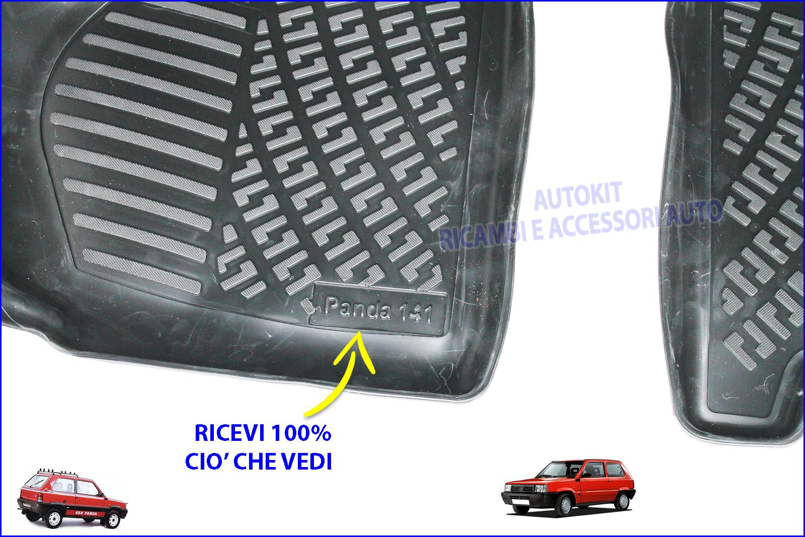 Tappetini Tappeti auto in Gomma 3D a Vaschetta + Battitacco Poggiapiede in Moquette antiscivolo Specifici per tutte le Panda modello 141-141A prodotte dal 1986 al 2003-8024897 - 28024