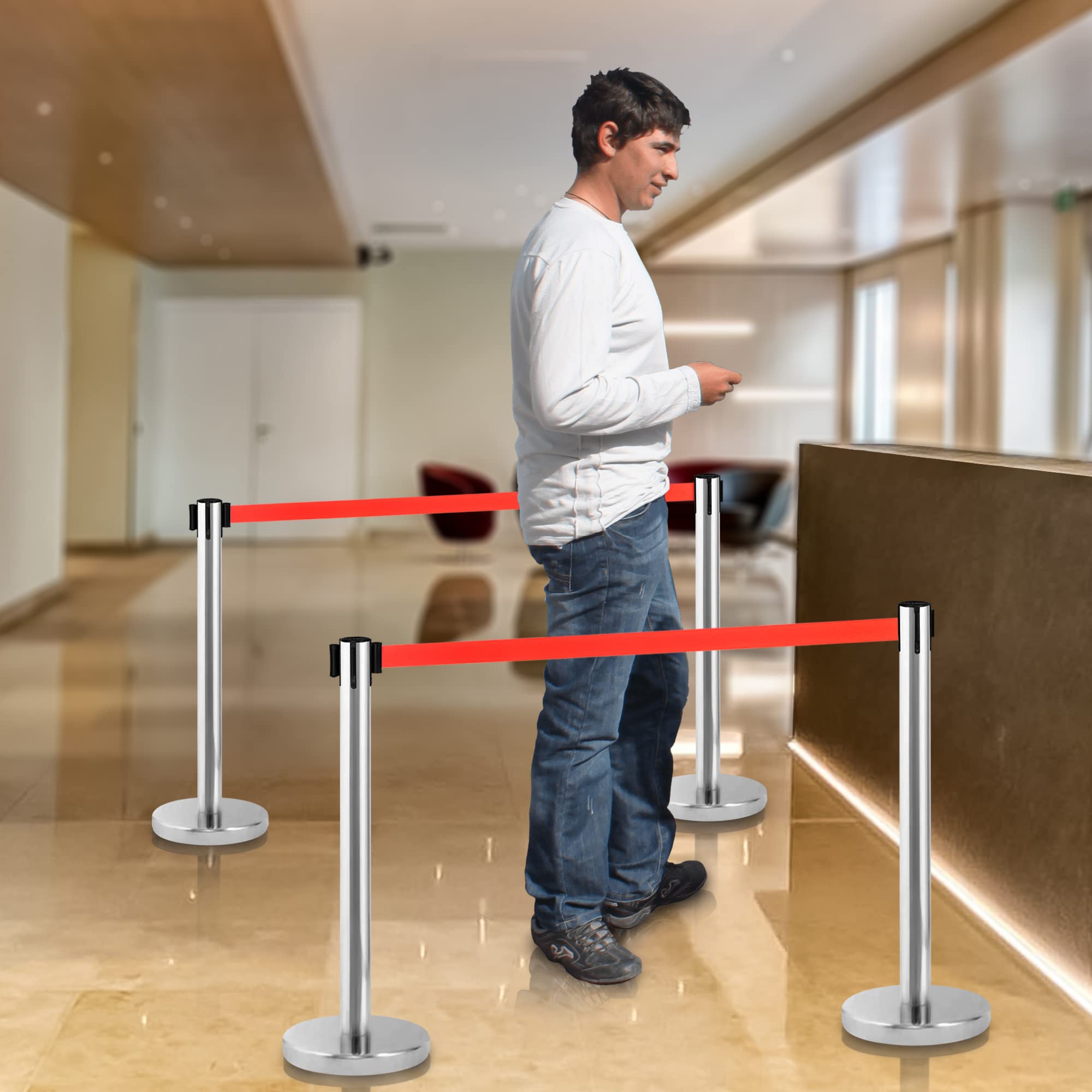 Poste Separador Cinta Extensible 3 m 2uds Barrera Delimitadora Prohibido el Paso