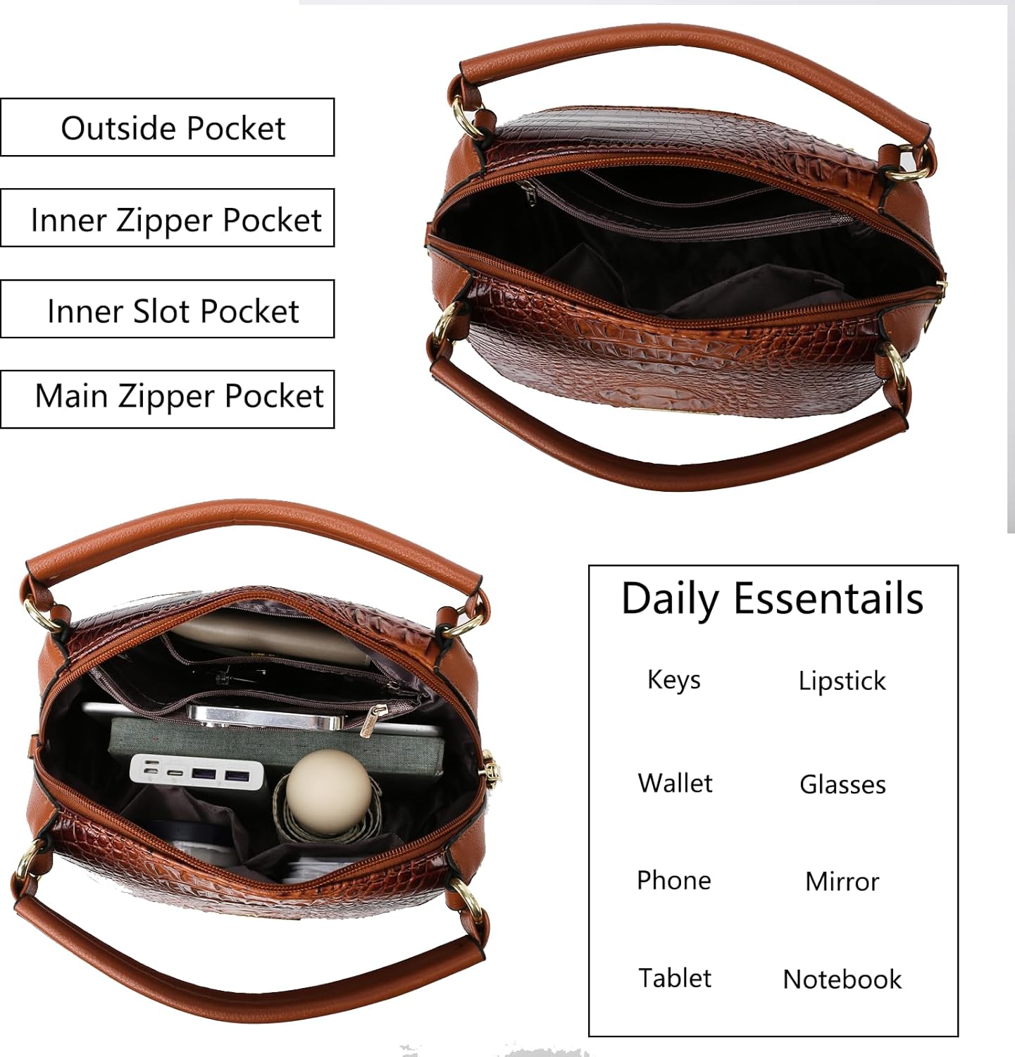 Women's Crocodile Style Handbags: Fashionable Large Capacity Tote Bags with Adjustable Shoulder Strap - Image 5