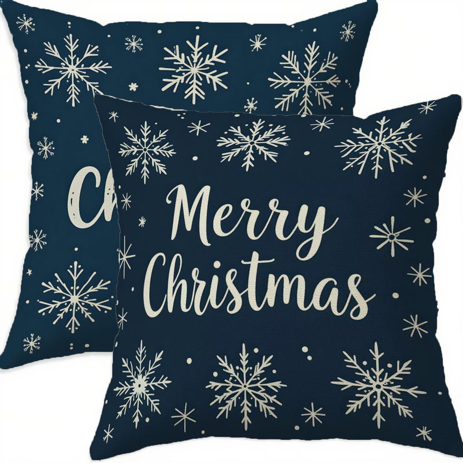 Housse coussin 80x80 anti-tache bleu foncé en lin imperméable pour Noël H429