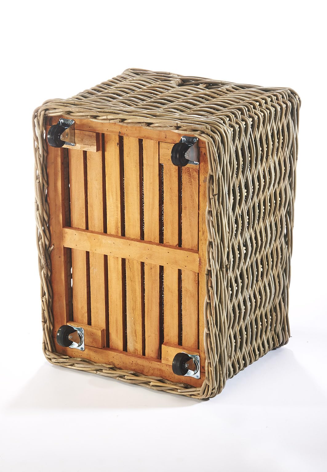 Kobolo Kaminholzwagen mit Rollen Holzkorb für Kaminholz - Rattan - mit Innenfutter aus Leinen