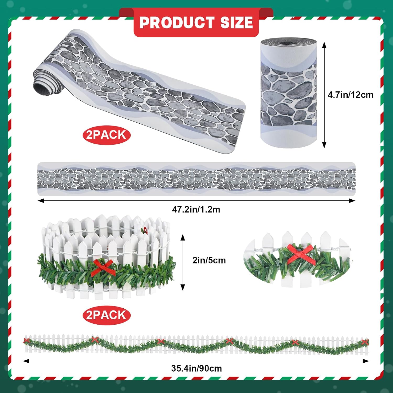 4PCS Christmas Village Accessories Sets, Mini Village Brick Snow Road Mat