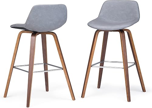 Miniatura 1 de SIMPLIHOME Randolph Taburete moderno de mediados de siglo de madera de bento de altura de mostrador juego de 2 en piel sintética gris piedra