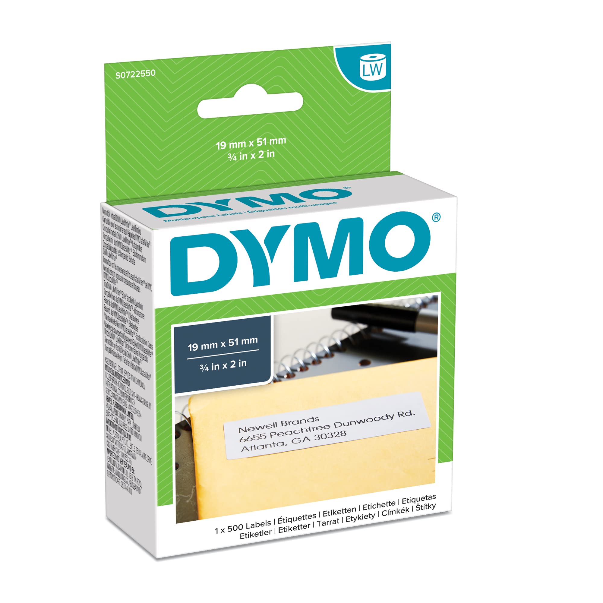 DYMO® Etichette LabelWriter, autoadesive, rimovibili, carta, 51 x 19 mm, bianco (500 pezzi), 1 confezione da 500 pezzi