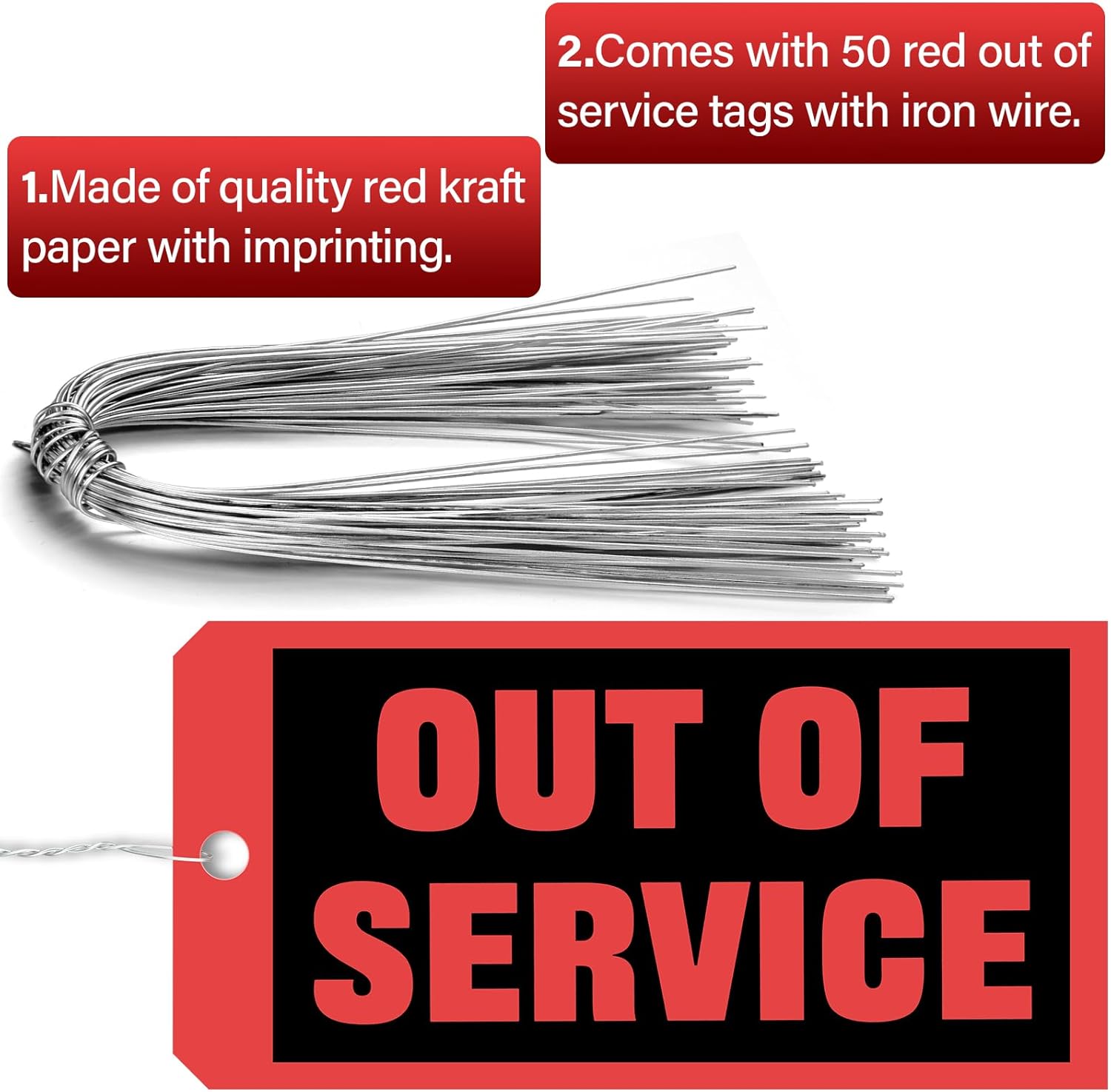 Spakon Out of Service Tags 6.22 x 3.15 Inches Maintenance Required Red Tags with 12 Inches Wires Attached for Machine Equipment Inspection Maintenance(300 Packs)