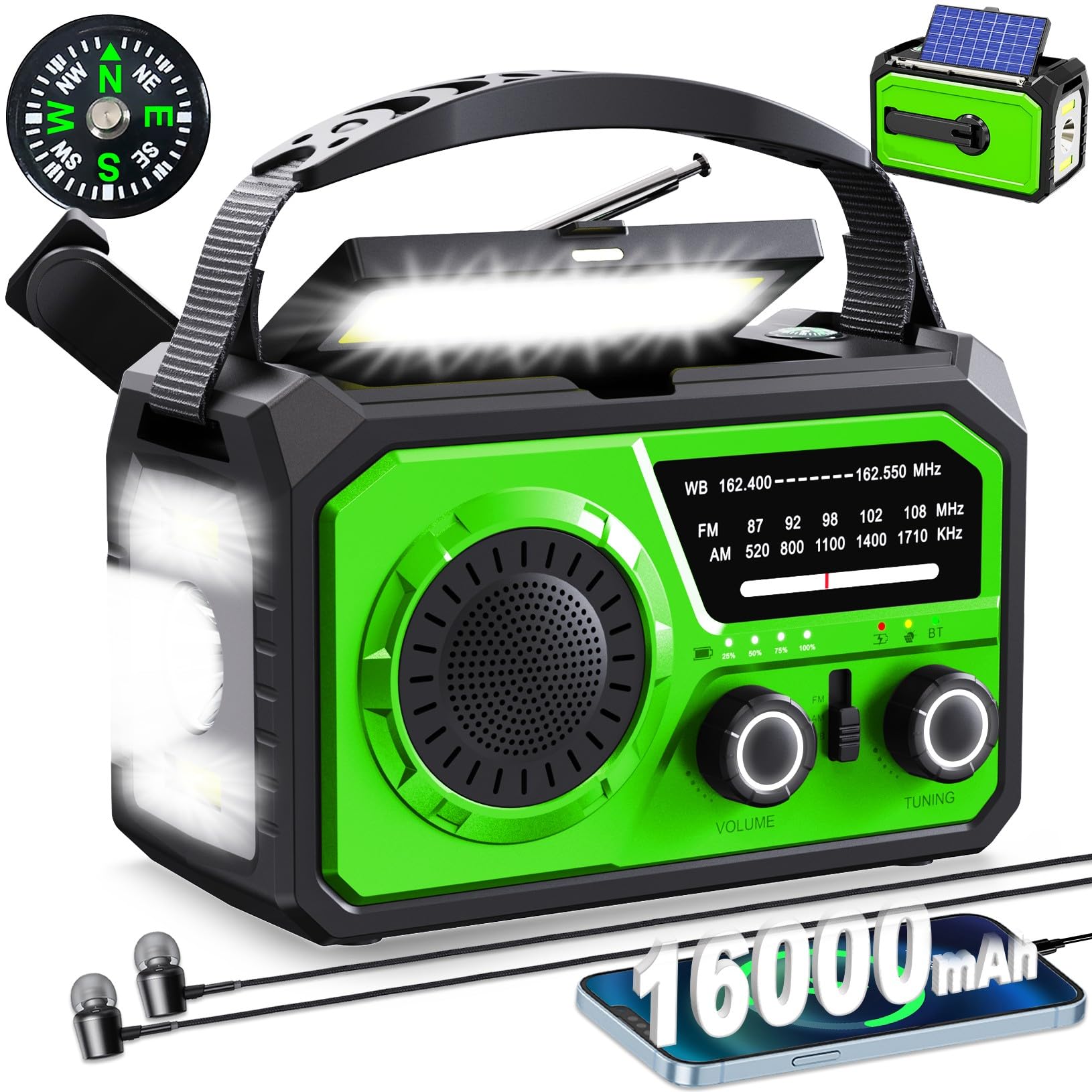 Amazon.com: 16000mAh Hand Crank Emergency Weather Radio with