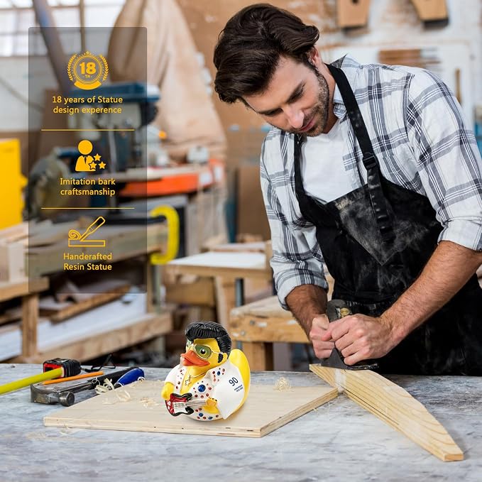 Figurín de Elvis Duck, Diseño con Esmoquin Blanco y Piedras, Coleccionable Decorativo miniatura 6