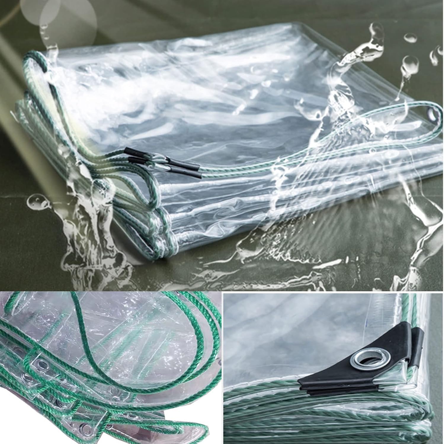 Transparent Tarp Waterproof with Grommet and Reinforced Edges 4.9x4.9ft, 13.7 Mil Foldable Heavy Duty Tarp Waterproof, Multi Purpose PVC Clear Poly Tarps, Clear Tarp for Patio