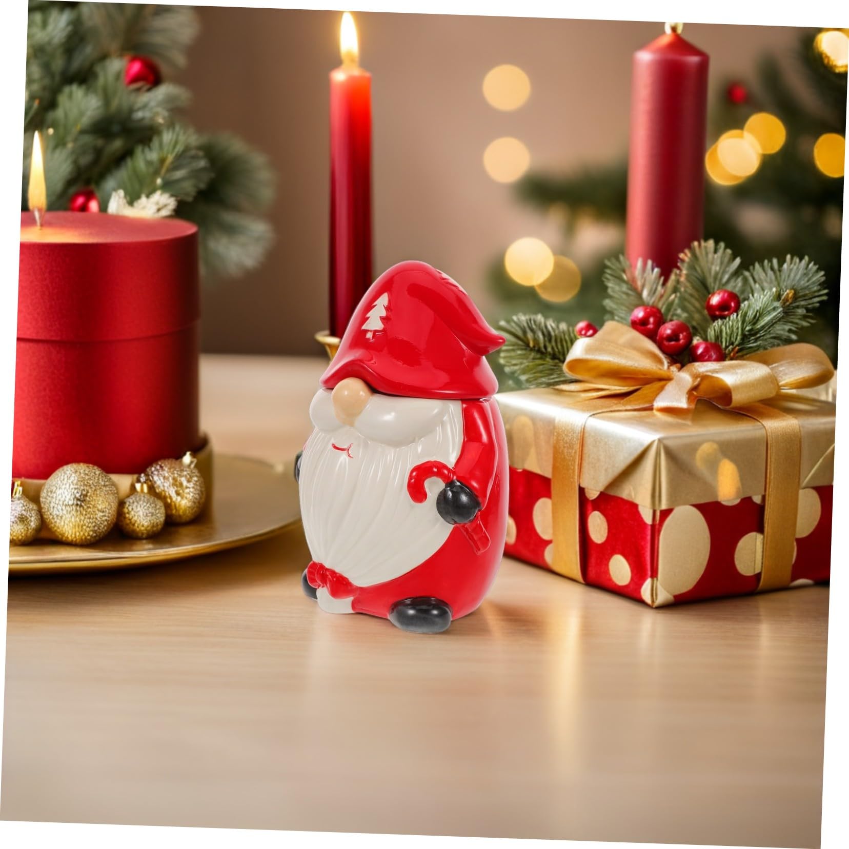 MAGICLULU Pot Céramique Forme De GNOME De Noël Boîte De Conservation pour Aliments De Fêtes Bonbons Et Biscuits avec Couvercle