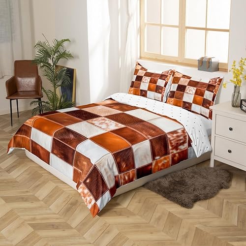 Miniatura 2 de Juego de funda de edredón de piel de vaca, estilo retazos, estampado de vaca de las tierras altas, funda de edredón de animales de granja, funda de