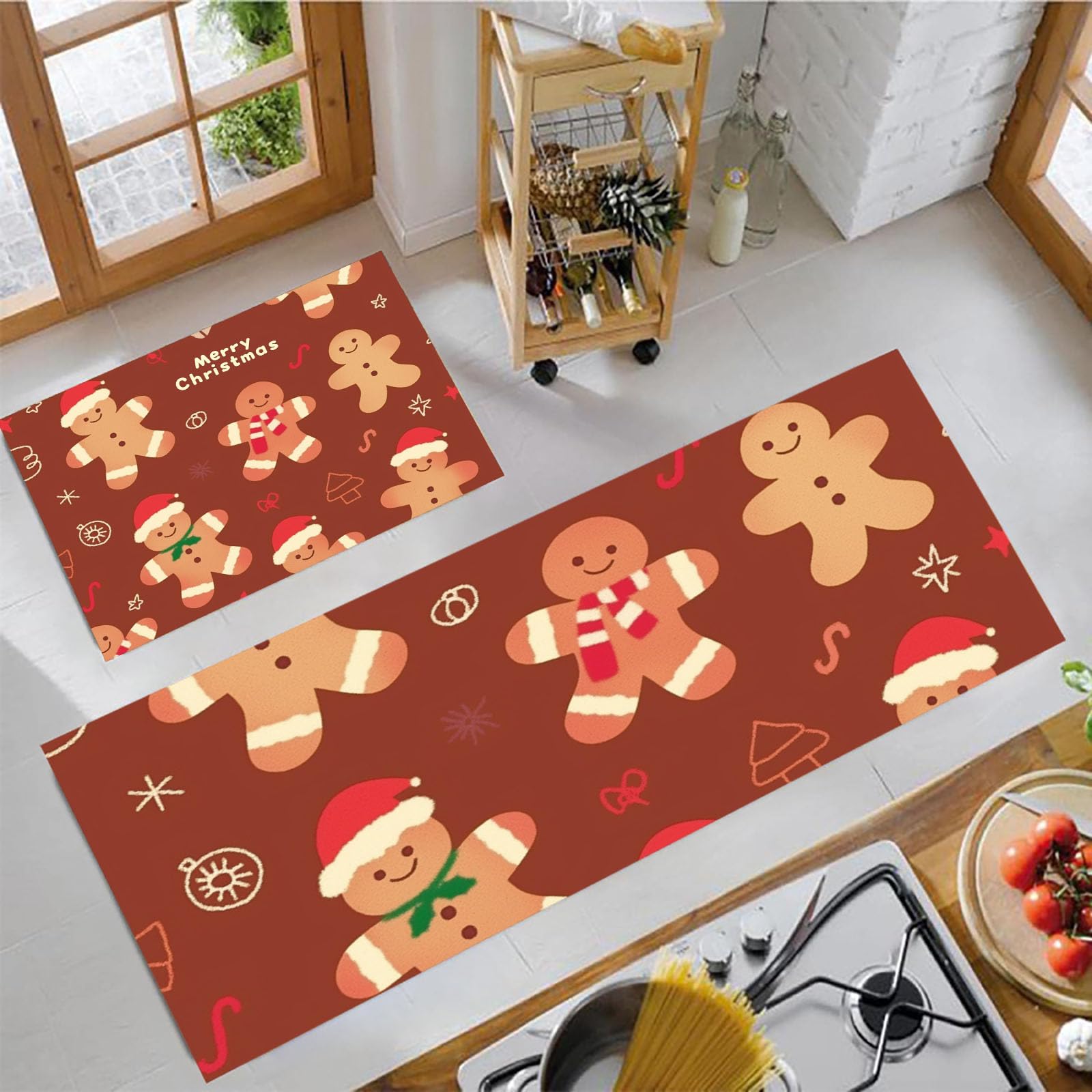 Juegos de alfombras de cocina para Navidad con dibujos animados y diseño confortable