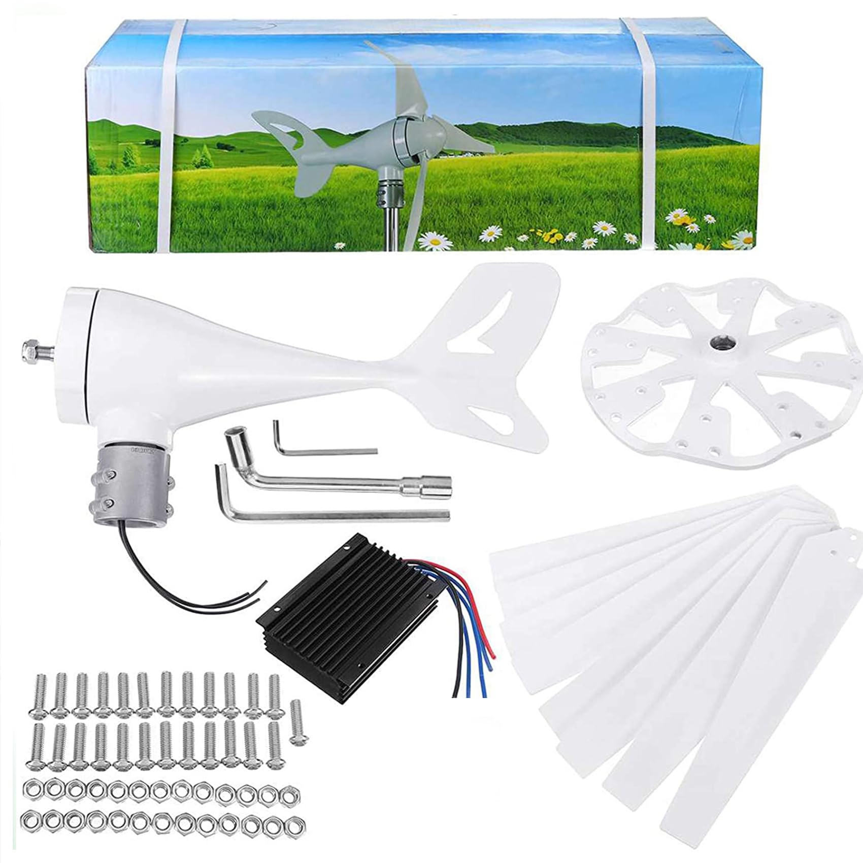 Generador de Energía Eólica Vertical Portátil de 12000W, Turbina Eólica de 12V-220V con Kit de Generador y Controlador de Carga para Granja, Carretera