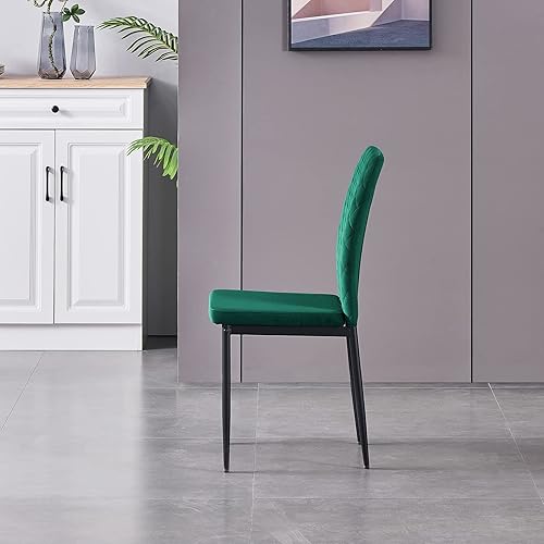 Miniatura 7 de Set of 6 Living Room Chairs Dining Chairs with Velvet, High Back, Metal Frame and Modern Lattice Design for Living Room, Dining Room,Green