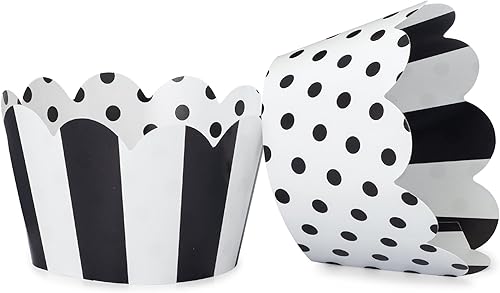Envoltorios para cupcakes en blanco y negro para bodas, graduaciones, fiestas de cumpleaños de niños y adultos, baby showers, juego de 24 envolturas
