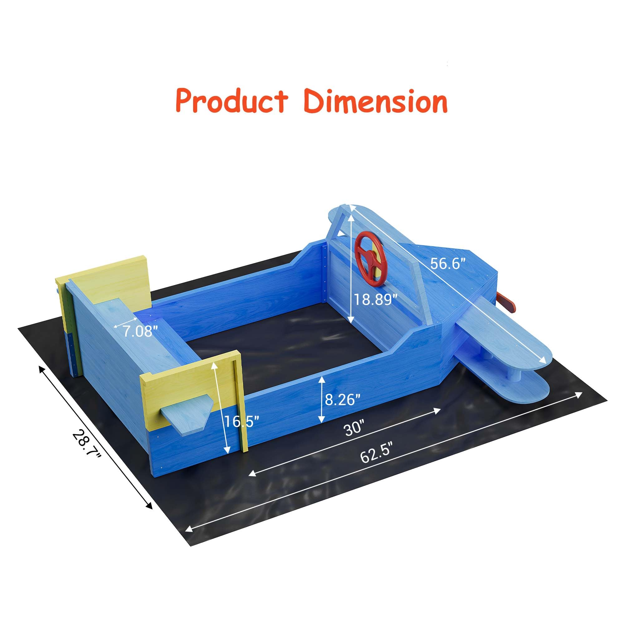 Airplane Wooden Sandbox, Outdoor Sand Box with Bottom Liner, Kids Sandpit w/Propeller, Rudder, Wings for Ages 3-8, Spacious Kids Sand Pit for Beach, Patio, Backyard