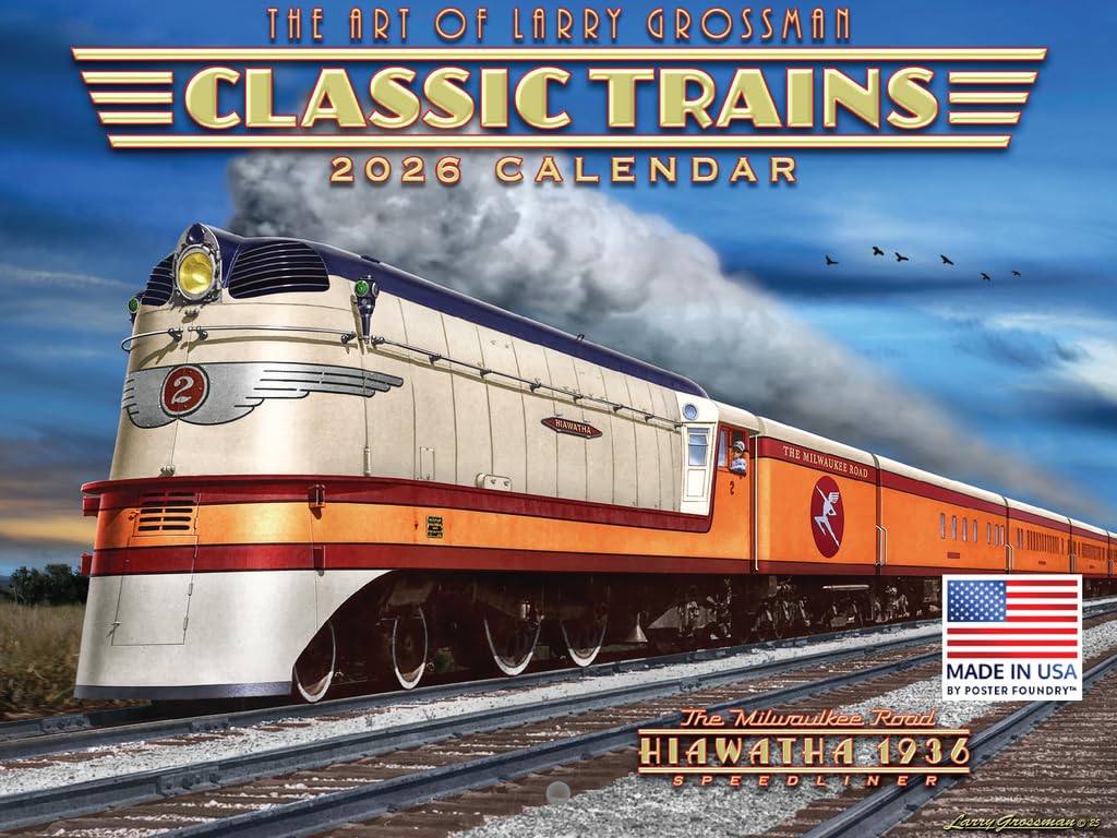 Train Calendar 2026 Classic Railroad Trains by Larry Grossman Monthly Wall Calender 12 Month | American Made In The USA
