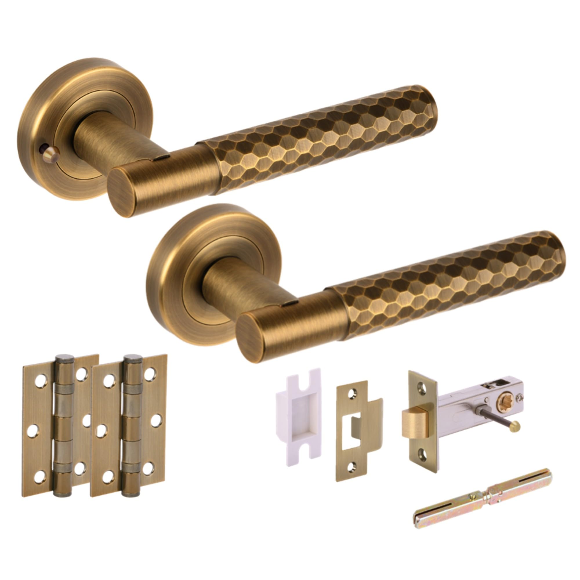 Hunta Matt Bronze Handlezone® Roca Diamond Cut Knurled Privacy Door Handle Pack, Complete With Lever Handles, 76Mm Latch, 75Mm Ball Bearing Hinges