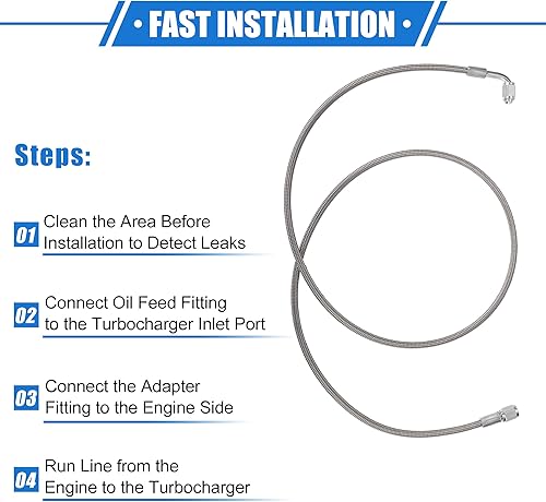 Vista 175 de AN3 - Línea de alimentación de aceite turbo de acero trenzado de 90 grados a extremo de manguera recto, turbocompresor remoto de 24 pulgadas, línea
