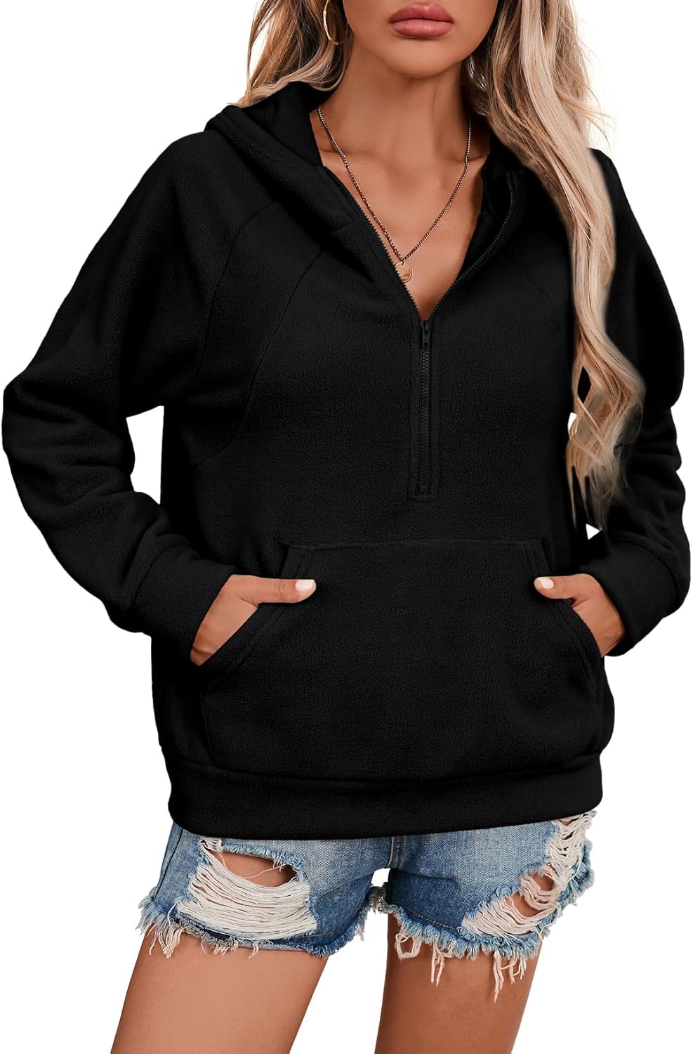 SHEWIN Womens Hoodies Casual Quarter Zip Pullover Hoodie Fleece Oversized Sweatshirt Fall Outfits for Women 2025