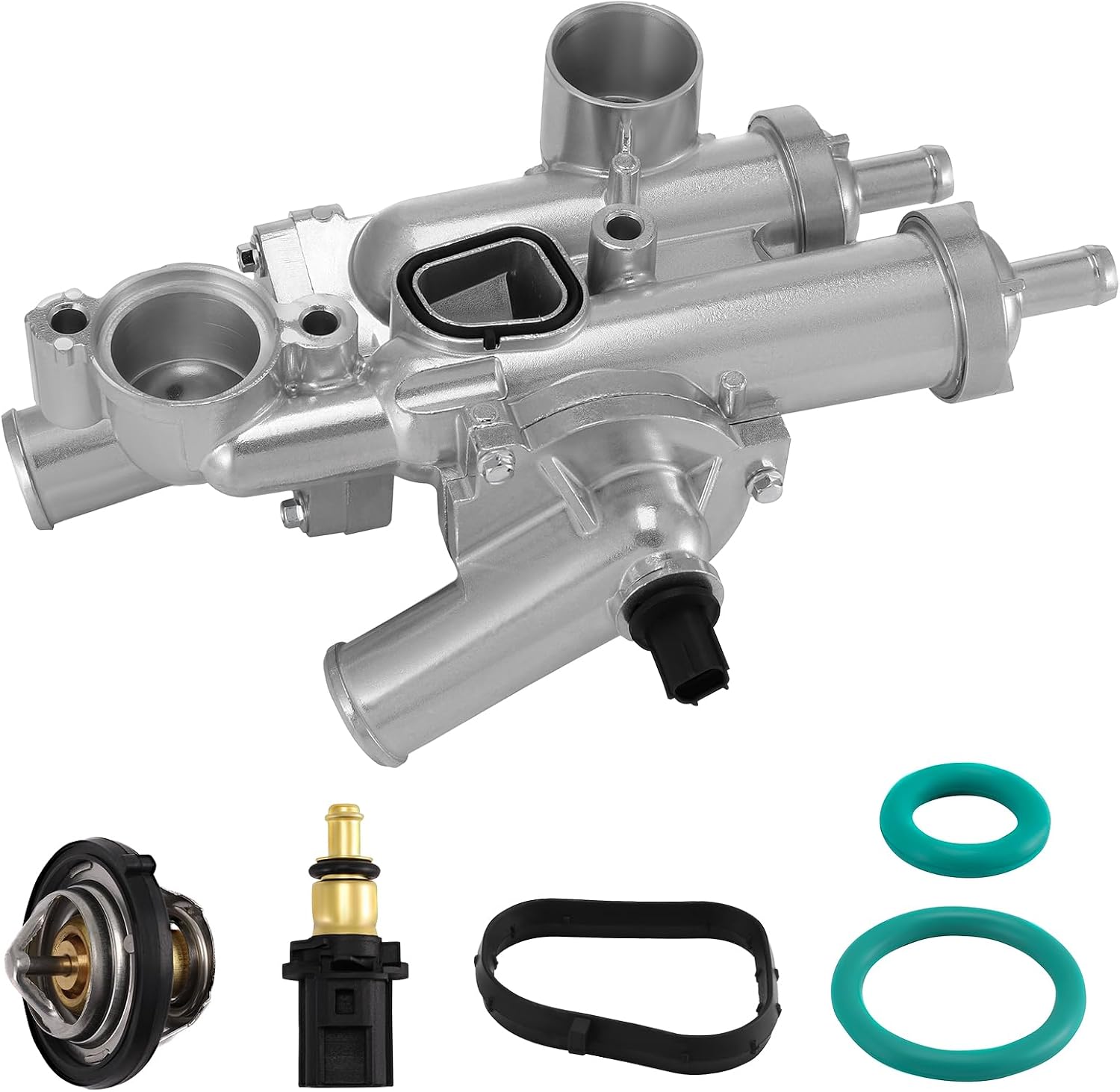 68003582AB Upgraded Aluminium Engine Coolant Thermostat Housing W/Sensor Compatible with Dodge Avenger Journey Caliber Chrysler 200 Sebring Jeep Compass Patriot DOHC 4Cyl 2.4L 2.0L