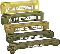 Tribe Lifting Set of 5 Resistance Bands - Durable Pull Up Assist Bands with Handles, Door Anchor for Strength Training Home Gym