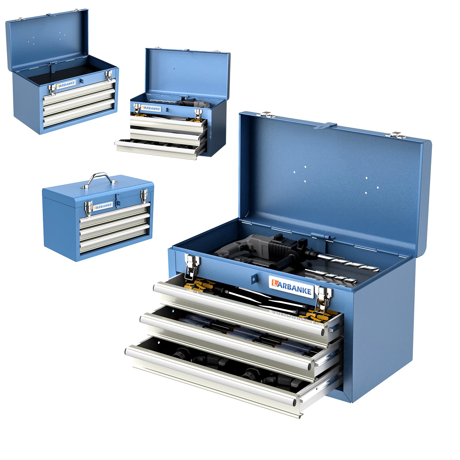 家具・インテリア TOOL BOX LARBANKE Metal Tool Box,3 Drawer Tool Box with Top Storage Tray