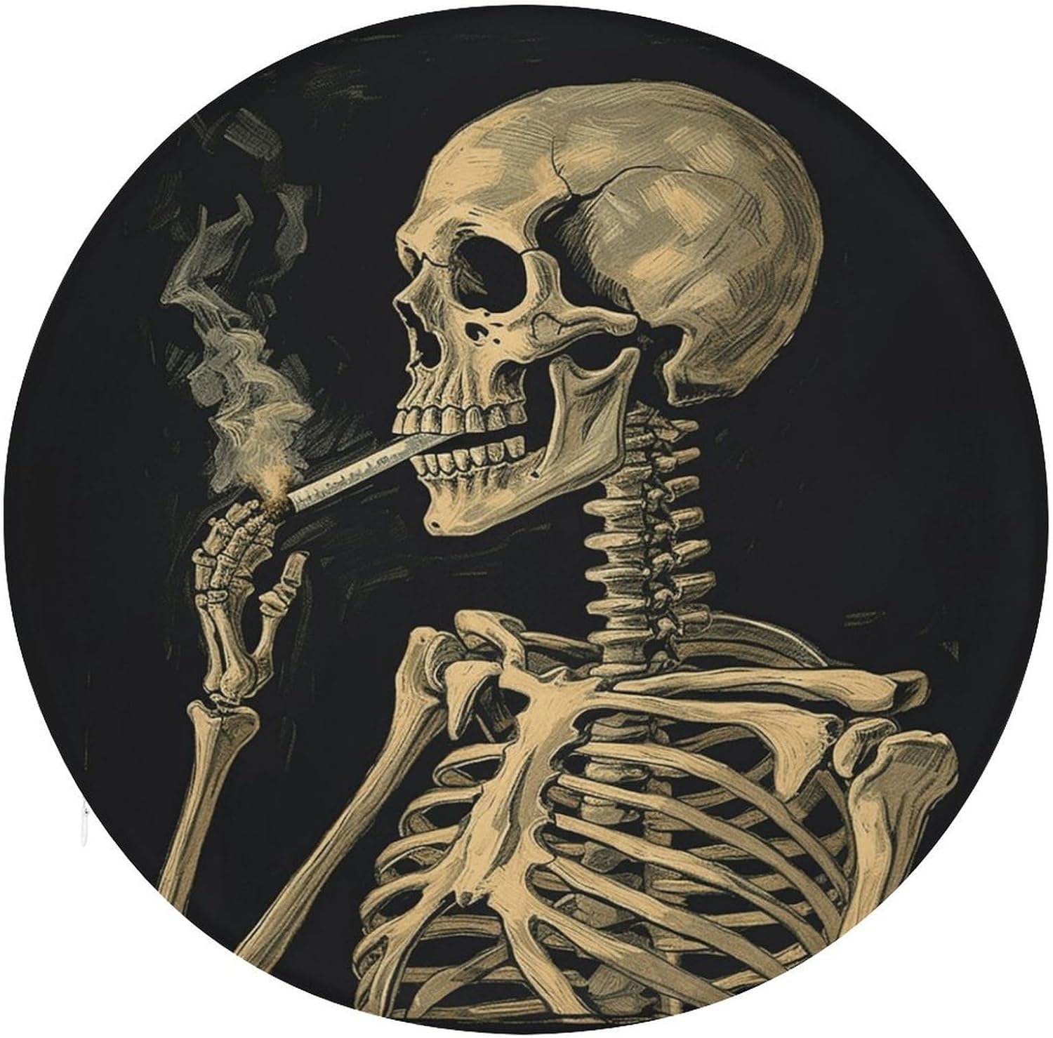 A Skeleton with Burning Cigarette Round Memory Foam Seat Cushion with Removable Polyester Cover, Soft Breathable Slow Rebound Comfort Chair Pad for Dining Office Patio Kitchen And Home Furniture