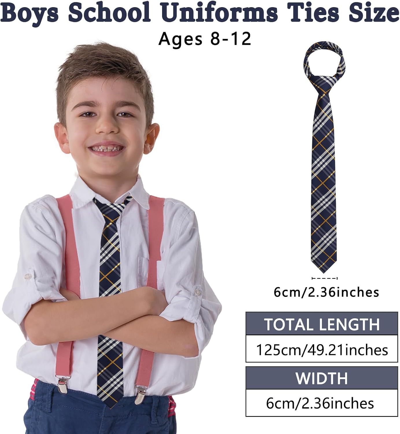 Mantieqingway Ties for Boys, Solid Color Kids Tie Polyester Neckties for School Uniform Graduation Wedding Party (Age 8-12)