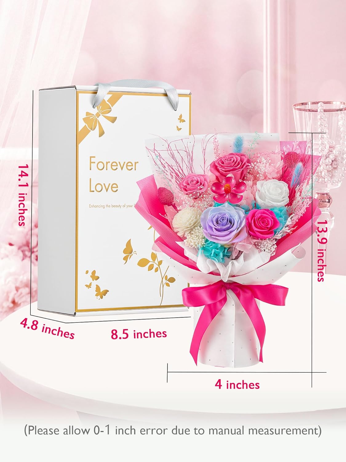 Eterfield Flowers for Delivery Prime, Valentines Day Forever Flowers Bouquet, Preserved Hotpink Roses Birthday Gifts for Her Women Wife Mom Grandma Anniversary Mother's Day Christmas - Image 2