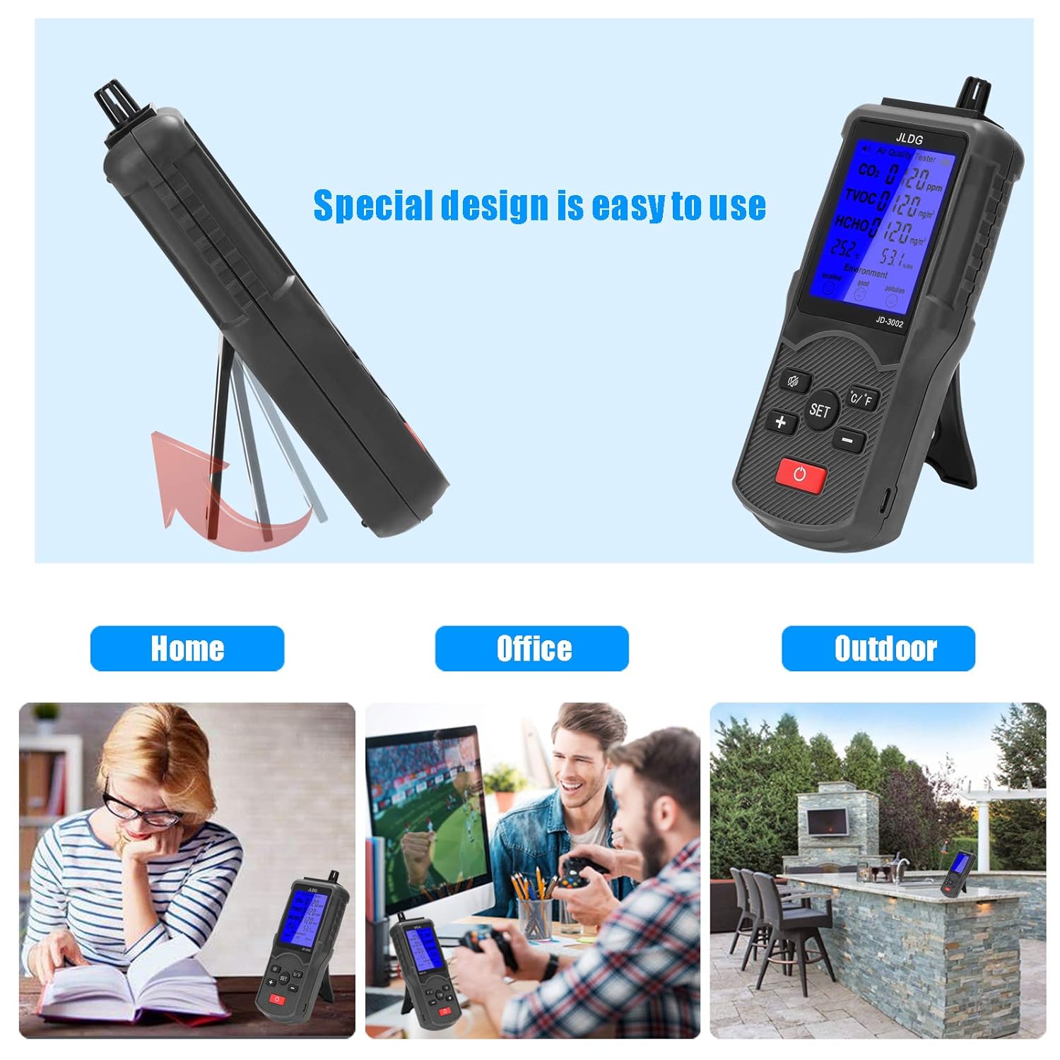 Portable CO2 Meter Detector Air Quality Meter Gas Detector TVOC Meter Gas Analyzer Temperature Humidity Measuring Device