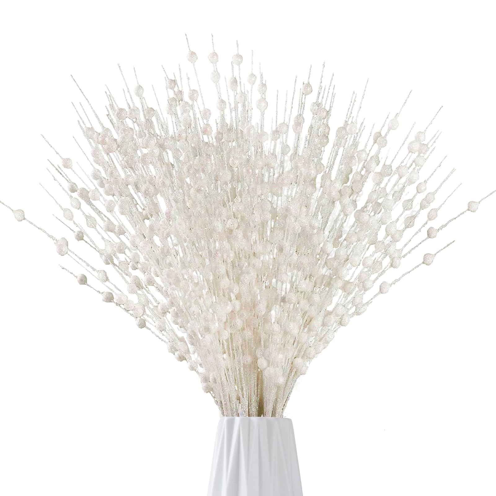 N&T NIETING 12 Pack White Berries Christmas Decorations, 16 Inch Artificial Holly Berries Glittery Twigs, Artificial Glitter Berries for Wreath Making, Xmas Tree, Decorations