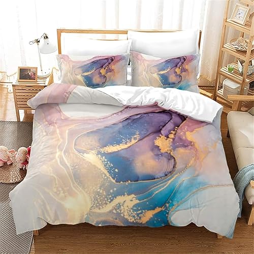 Miniatura 8 de Juego de ropa de cama de mármol abstracto tamaño matrimonial, funda de edredón rosa pastel con purpurina dorada para niñas, niños, adolescentes,
