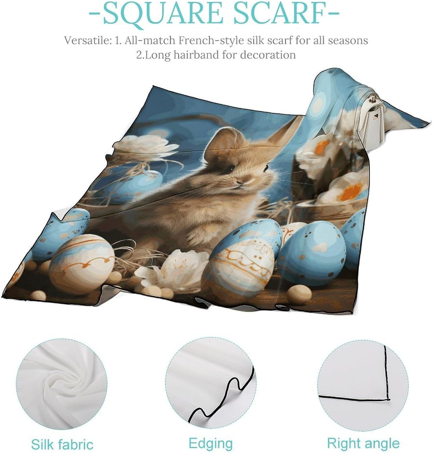 Cute Easter Eggs Rabbit Square Scarf Bandana Head Scarf Neckerchief image 4