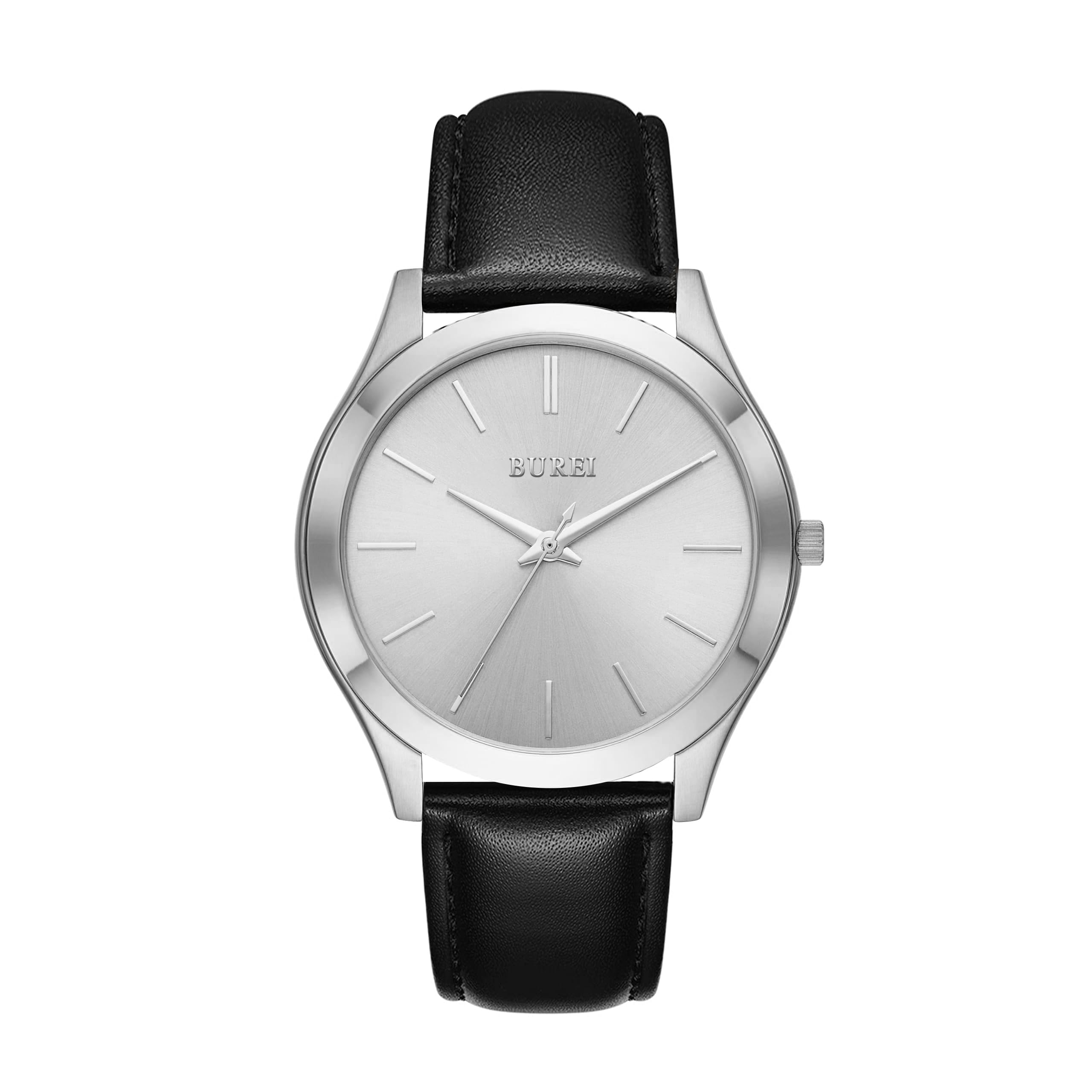 BUREI Fashion Quartz Watch for Men Watch Analog Date Watch with Stainless Steel Band Waterproof Classic Watches for Men, black/silver