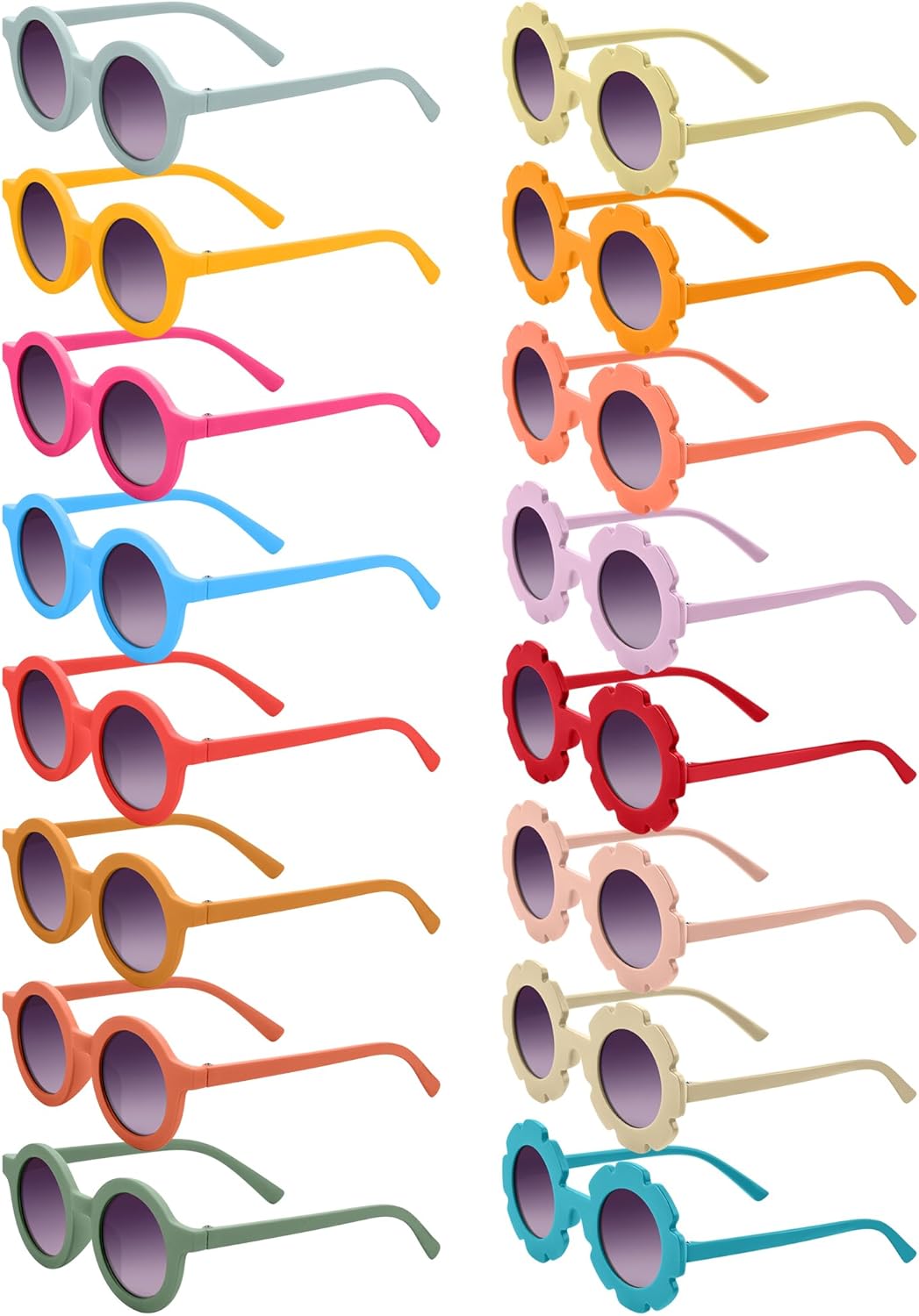 Dunzy 16 Pairs Kids Sunglasses Cute Round Flower Sunglasses Groovy Party Favors for Toddler Girls Boys Beach Party, Aged 3-10
