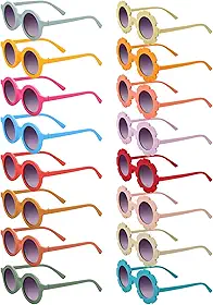 Dunzy 16 pares de óculos de sol para crianças, lindos óculos de sol com flores redondas, lembrancinhas de festa descoladas para crianças, meninas, meninos, festas na praia, de 3 a 10 anos