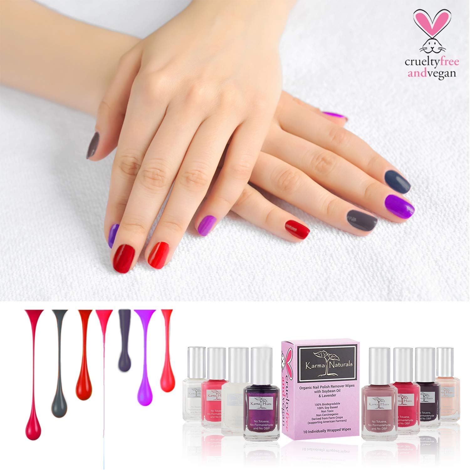 Christmas Nail Polish Dream Nails - Natural Nail Polish Base Coat Set – Natural Nail Polish Remover Wipes - NonToxic Nail Art | Vegan and Cruelty-Free Nail Paint (Pack of 9) image 2