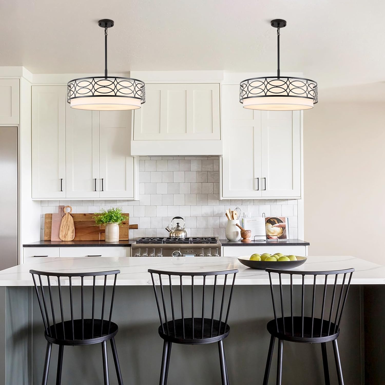 ALISADABOY Drum Chandeliers for Dining Room 21.65’’ Inch Modern Farmhouse Black Chandelier 5 Light Contemporary Hanging Pendant Light Fixture for Living Room Kitchen Island Foyer Entryway Stairway