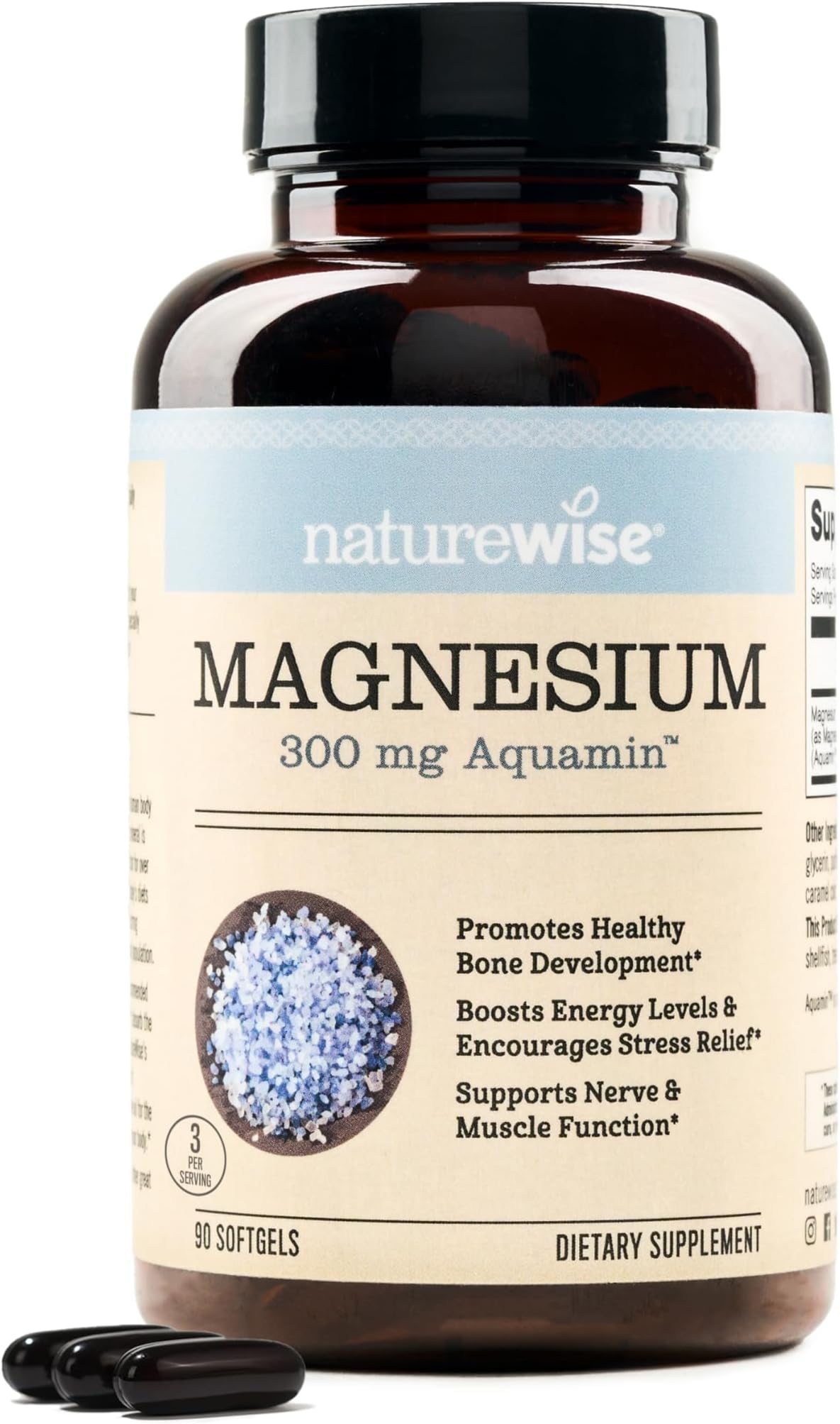 Magnesium Softgels 300 Mg: Easy Absorption & Marine Origin; Supplement for Sleep & Bone & Muscle Health; Non-GMO, Soy & Gluten-Free; 90 Count