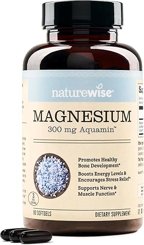 NatureWise Suplemento de magnesio marino de alta absorción de 300 mg  Magnesio de origen natural del agua de mar  Sin OMG, fabricado en Estados
