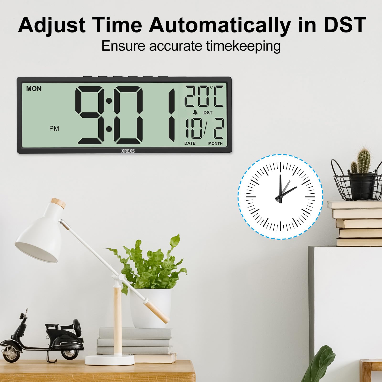 XREXS Digital Wall Clock with 43 cm Extra Large Display