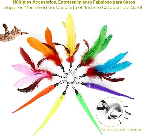 Miniatura 5 de Juguetes para gatos de interior, juguete interactivo para gatos, 2 juguetes retráctiles y 9 juguetes de plumas de gato, juguetes divertidos