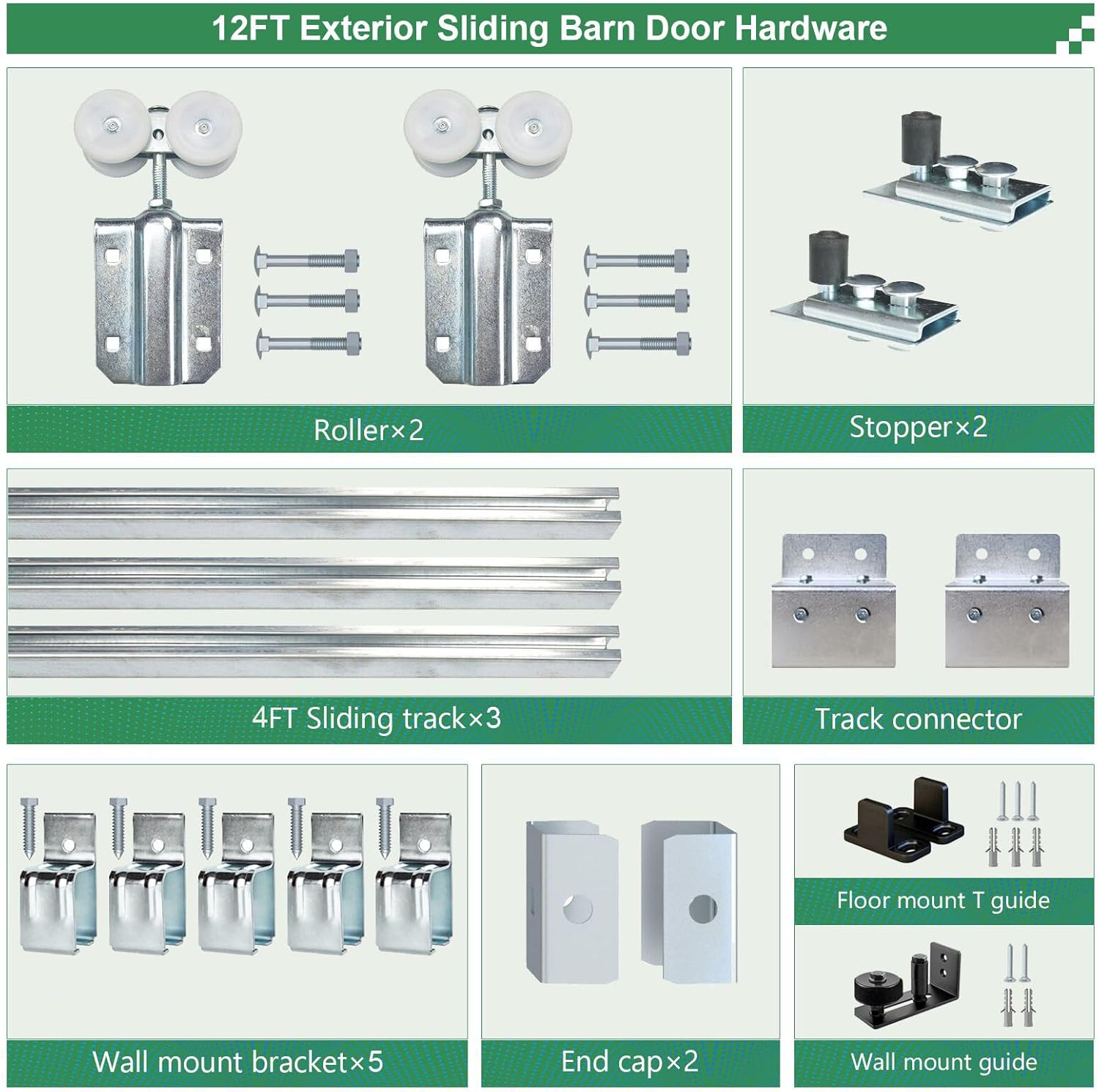DIYHD 12FT Galvanized Steel Exterior Sliding Barn Door Hardware Kit, Heavy Duty Wall Mount Box Track for Outdoor, Fit Max Door Width 72in, MAX Load 300 lb