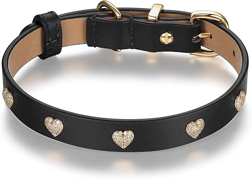 Scamper & Co Collar de perro de piel auténtica con corazón biselado de microfibra, color blanco, 16.0in