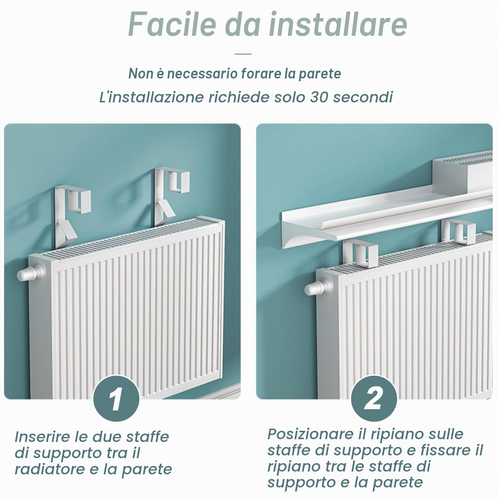 Copritermosifone Migliorata Bianca con Asta Portasciugamani, Mensola sopra Termosifone Senza Foratura Profondo 14cm, Copricalorifero in Lega di Alluminio con Staffa Facile da Montare,L 60cm/23.7in