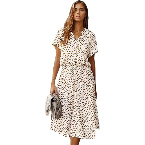 Milumia Women's Button Front Drawstring High Waist Short Sleeve A Line Midi Dress