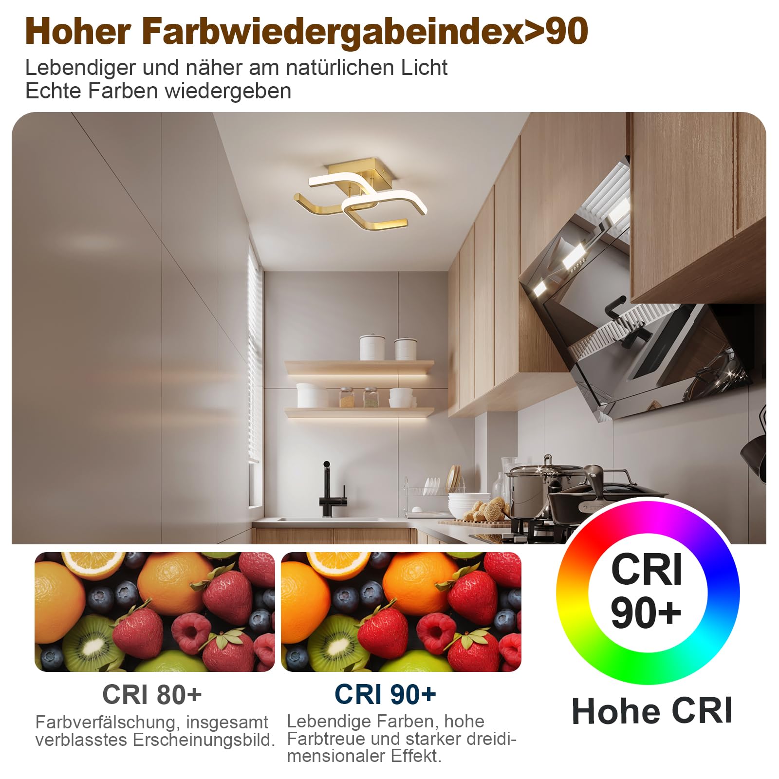 Plafoniera Soffitto Moderna, Plafoniera Led Soffitto Oro, Lampadario Led 32 cm per Cucina, Bagno, Corridoio, Disimpegno, 4000 K
