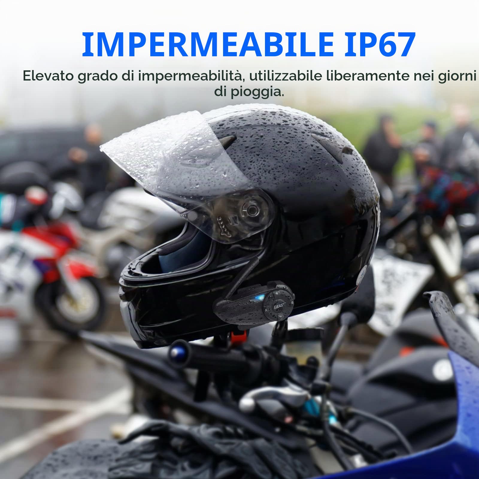 EJEAS Q7 Moto Intercom Cuffie Bluetooth fino a 7 Reiters Cancellazione del rumore CVC, FM, Bluetooth 5.1, impermeabili, 2 pezzi