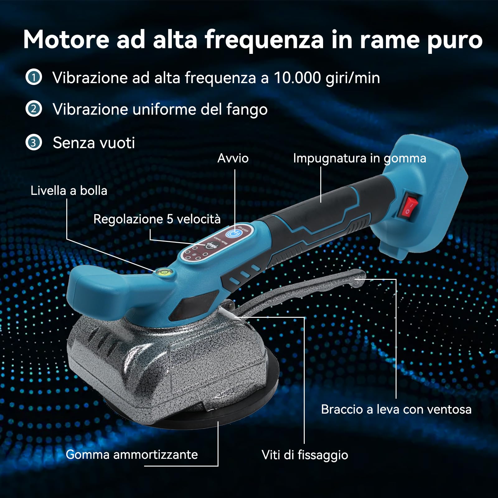 Vibratore professionale per piastrelle per sistema Makita da 18 V – 100 kg di forza adesiva, 13 cm di velocità, ideale per ceramica, pietra naturale e vetro (30 – 260 cm) – batteria non inclusa